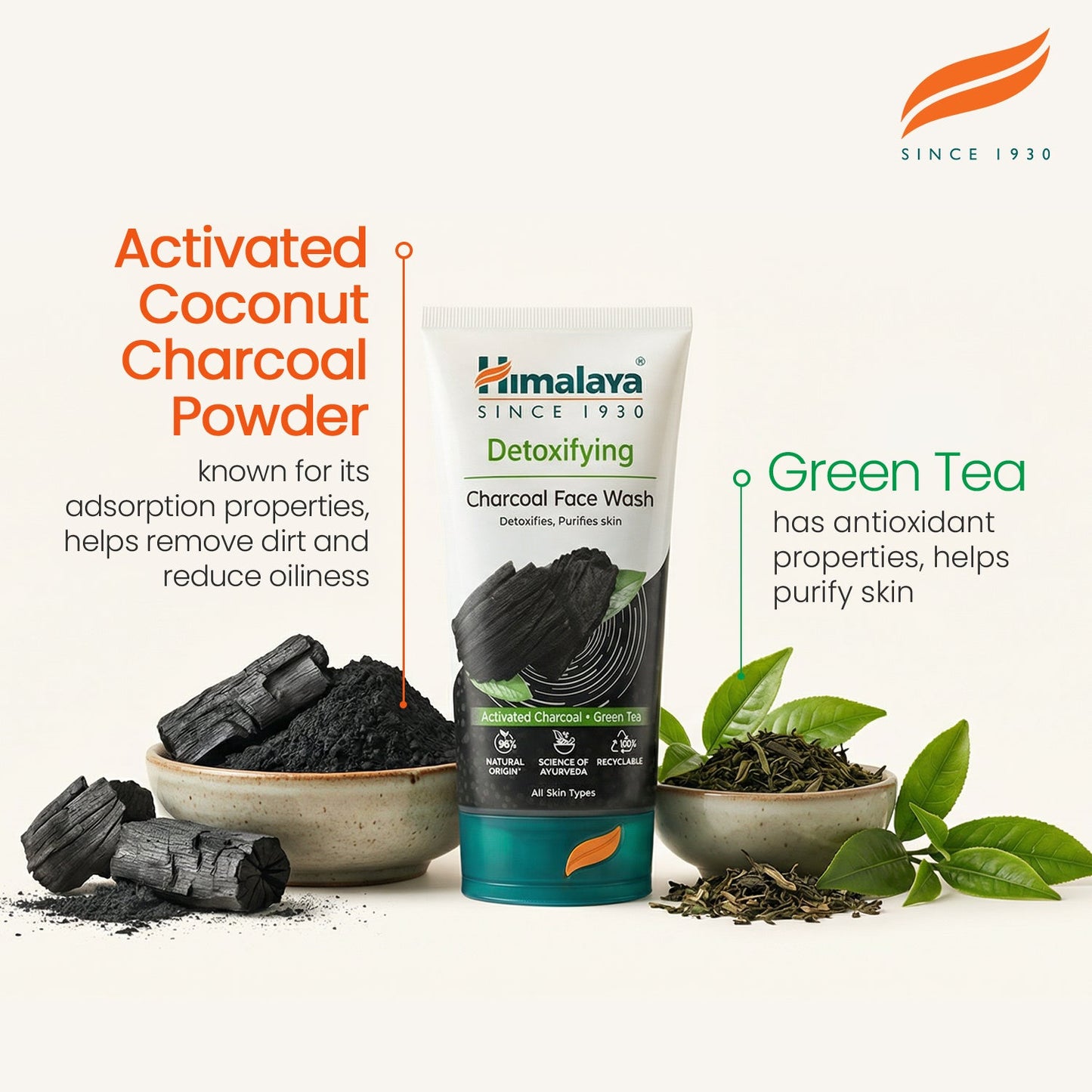Himalaya Detoxifying Face Wash with Activated Charcoal & Green Tea - 150 ml